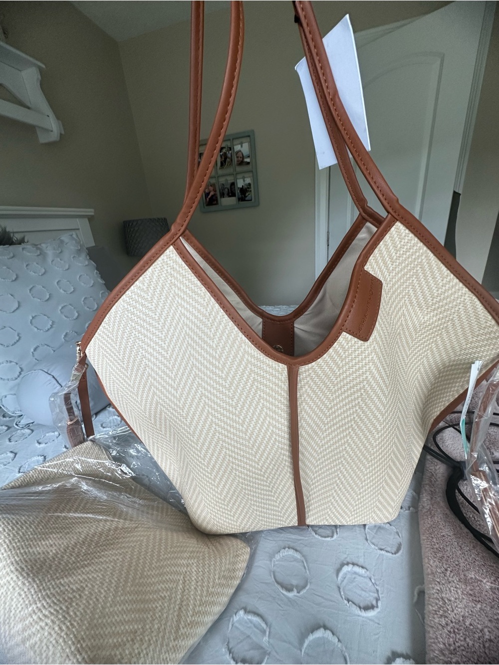 41 Hawthorn Cream Tote with Brown Trim